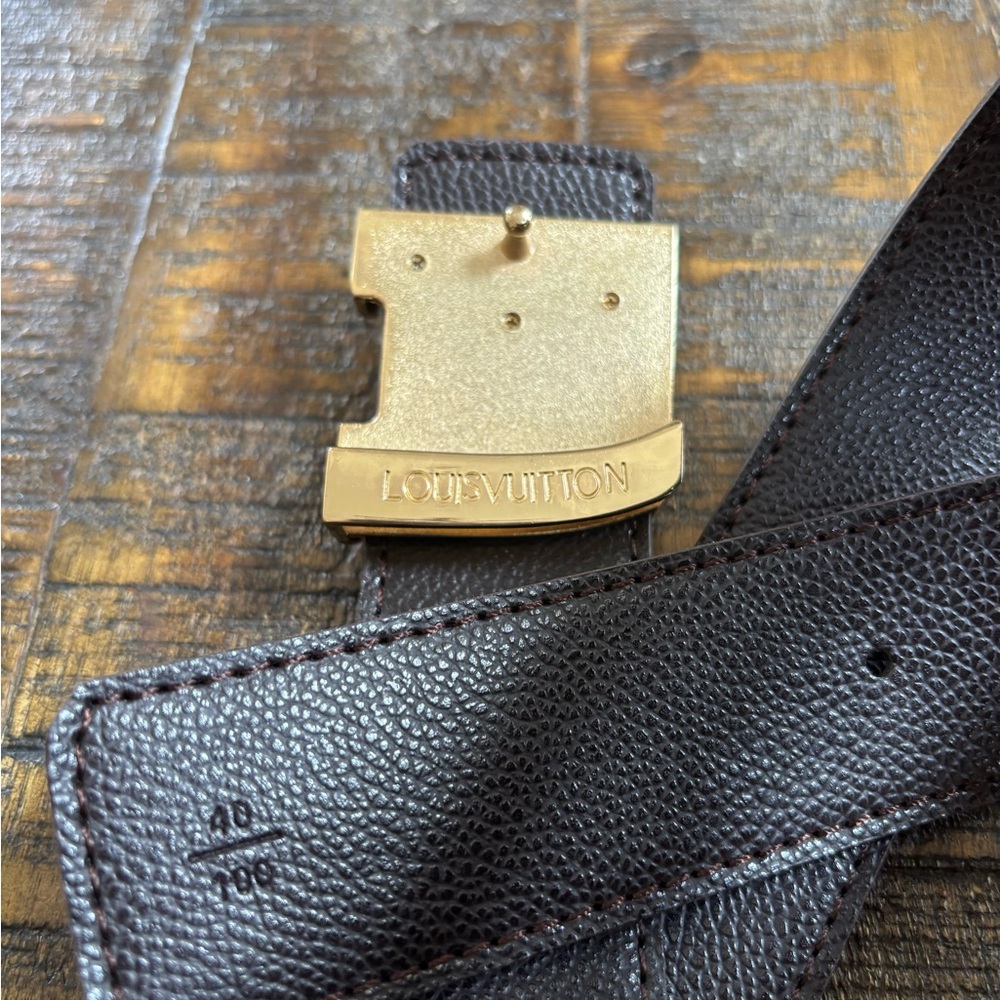 Louis Vuitton CLASSIC Dark Brown Monogram Belt with Gold Buckle - Picture 5 of 5
